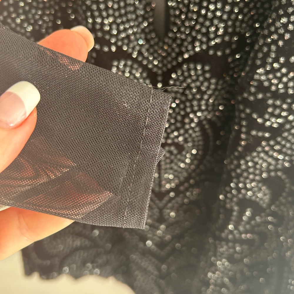 Elegant Black Velvet Beaded Blouse Mesh Long Sleeve Corset Top size 6 Festive - Picture 3 of 10